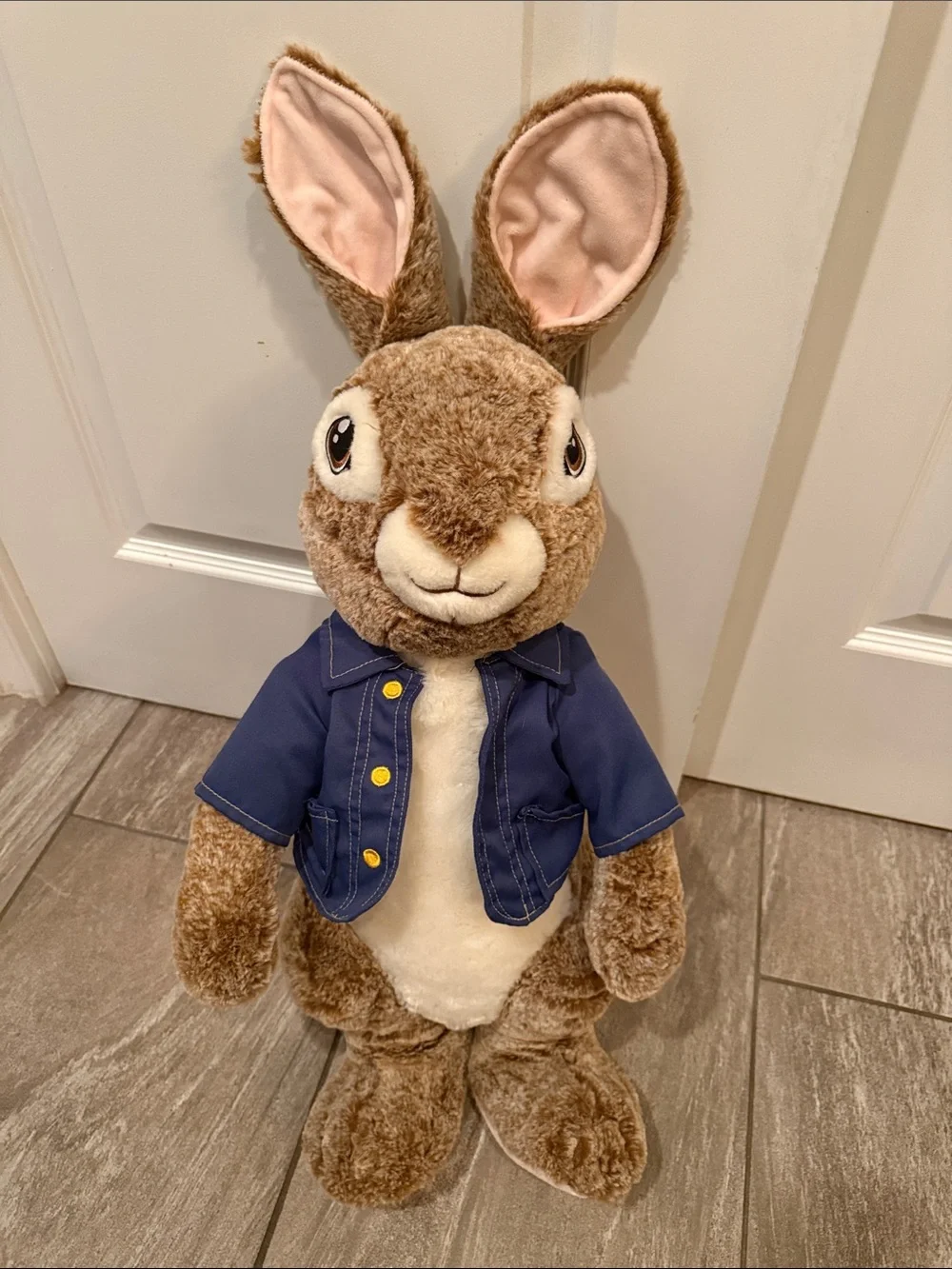 Plush Brown Bunny with Navy Jacket - Soft Cuddly Rabbit Toy